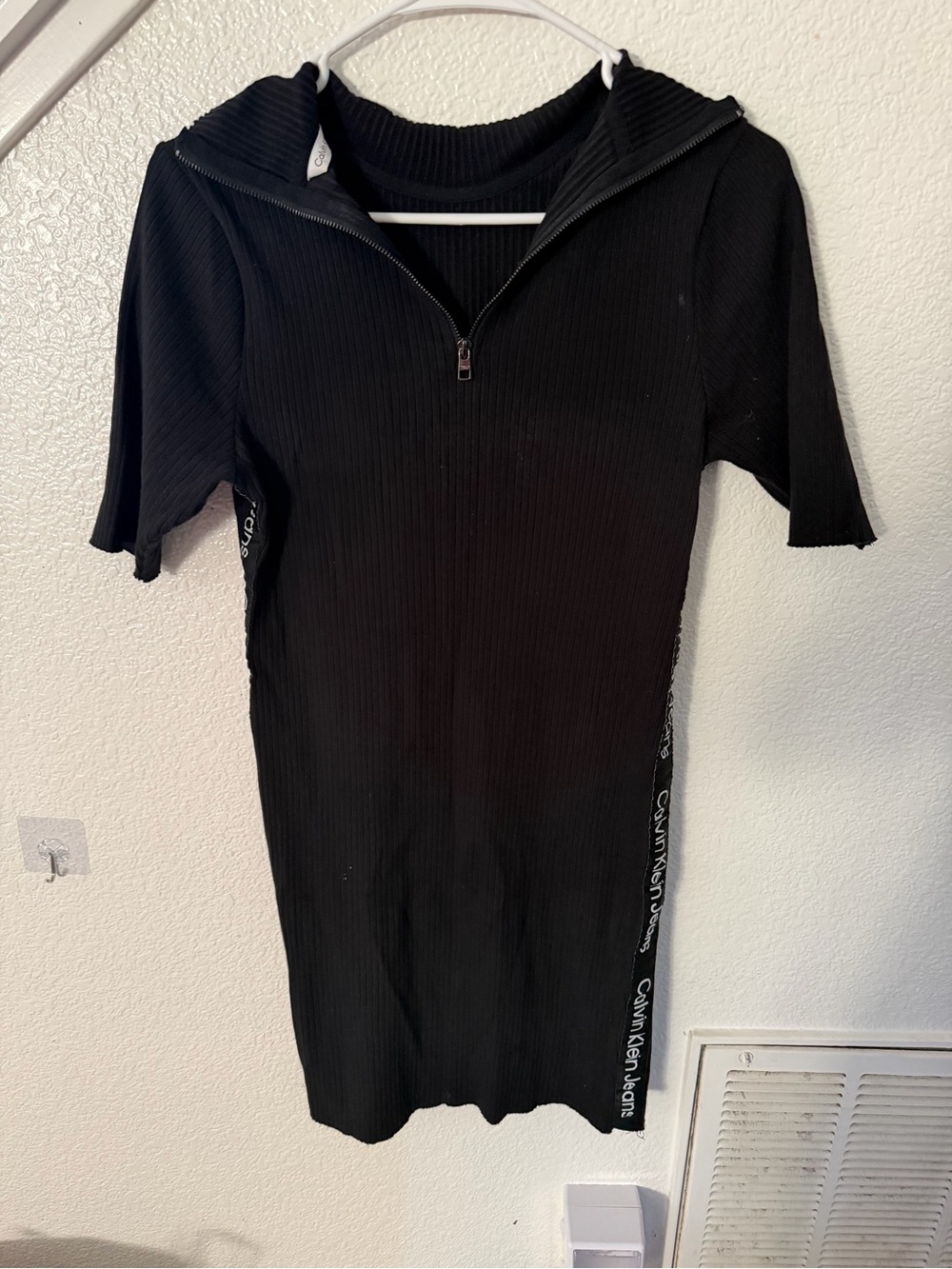 Calvin Klein Jeans Black Ribbed Half-Zip Mini Dress